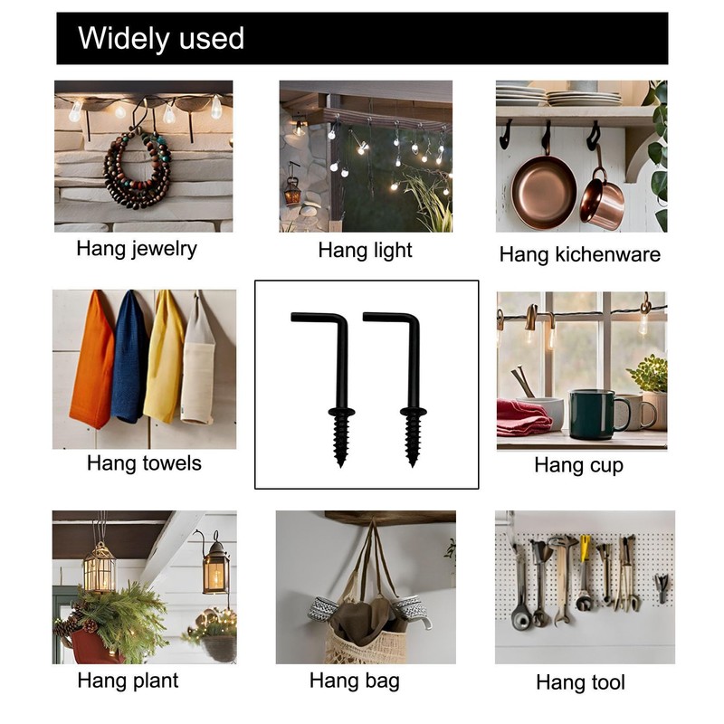 IDEALSV 50 Pcs Black 1-1/4 Inch 1 Shape Screw Hooks