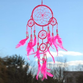 Pink Pineapple handmade dream catcher with silver beads, 12 cm diameter, 35 cm long