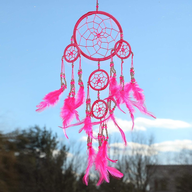 Pink Pineapple handmade dream catcher with silver beads, 12 cm
