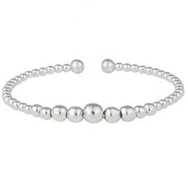 Silverly Women's 925 Sterling Silver Polished Bead Ball Charm Adjustable Bangle Cuff Bracelet