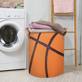 Laundry Basket Basketball Texture Large Round Storage Basket Bin with Handle Clothes Basket Laundry Hamper Organizer for Nursery Home Office