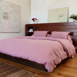 Huddleson Heather Lilac Linen Shams (Pair) King Pillow Size 21x37 with Flange European Luxury Quality French Flax Woven in Italy