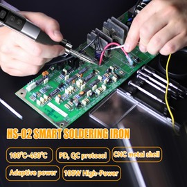 HS-02A 100W Portable Soldering Iron Set, Smart Digital Mini Soldering Iron, DC/PD Soldering Iron Pen Tool with 6 Soldering Tips, 100-450°C Fast Heating