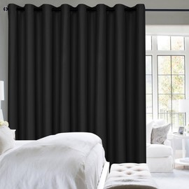 Hiasan Room Divider Blackout Curtains,Extra Wide 120 x 96 Inches Long Energy Smart&Noise Reducing Grommet Thermal Insulated Curtain for Patio Door,Any Room Partition,1 Panel Sewn with Tiebacks,Black