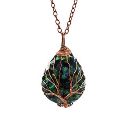 Women Heart Shaped Tree of Life 7 Chakra Clear Natural Quartz Energy Healing Crystal Pendent Necklace 18" Chain (Shell-Black-2)