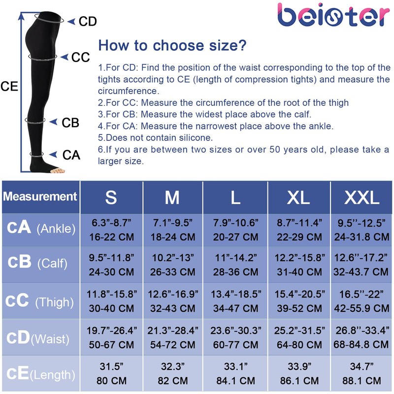 beister Medical Compression Tights for Women & Men, Class 2