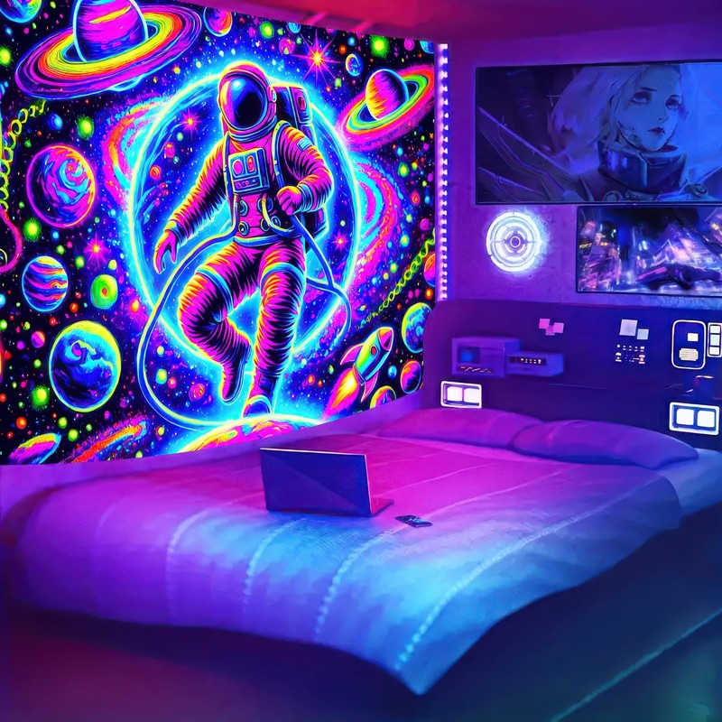 BlissYard Blacklight Tapestry Astronaut Black Light Hanging Backdrop Glow in