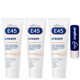E45 Cream Dermatological for Dry/Flaky Skin,Eczema, Psoriasis Travel Size,3X 50G with Free Orignial Lip Balm