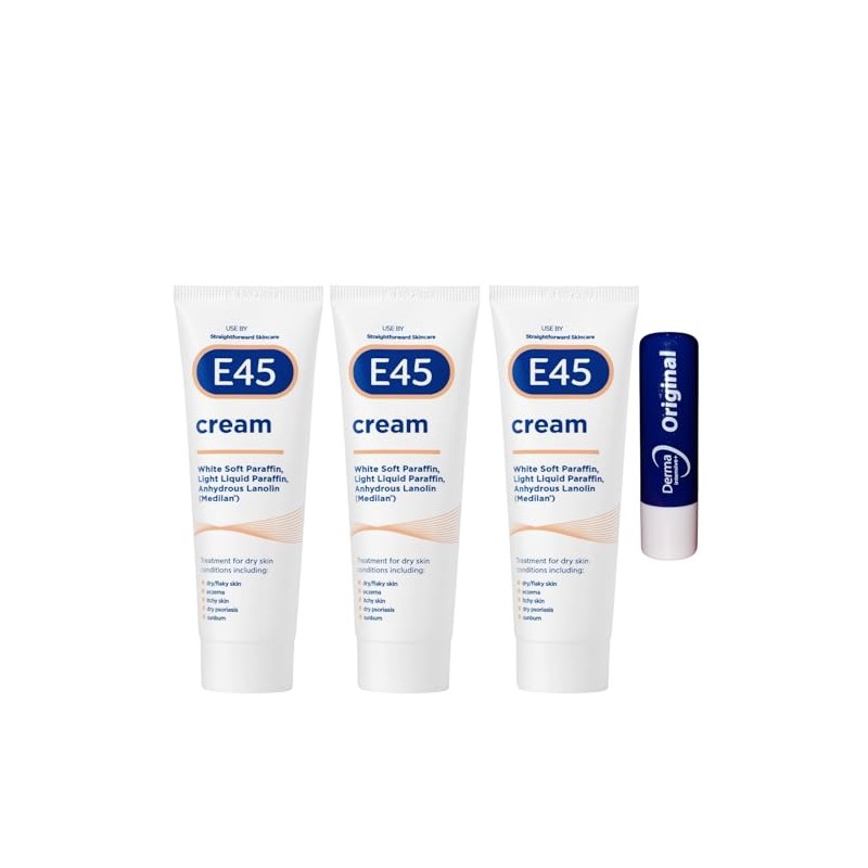 E45 Cream Dermatological for Dry/Flaky Skin,Eczema, Psoriasis Travel Size,3X 50G