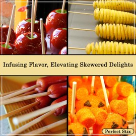 Perfect Stix WRS55SP-200 Wooden Candy Apple Skewer Stick - 5-1/2" x 3/16" Semi Pointed, 0.2" Height, 0.4" Width, 5.5" Length (Pack of 200)