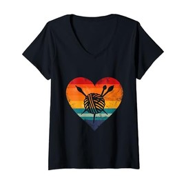 Womens Yarn Love Knitting Crochet Heart Rainbow Colors Craft V-Neck T-Shirt