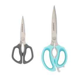 Farberware Comfort Grip Kitchen Scissors, 2 Pack, Aqua and Gray