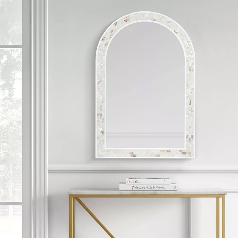 Tanmicoshomy Arched Bathroom Mirror 20x30 Inches, Natural Shell and White