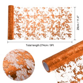 sourcing map Orange Table Runner Roll 11.4" x 108" Sequin Foil Metallic Mesh Table Runner Decor Table Decorations for Wedding, Birthday Party, Christmas, New Year