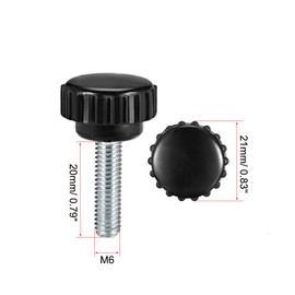 sourcing map 4pcs Knurled Clamping Knobs M6 x 20mm Metric Zinc Plated Carbon Steel Male Thread Thumb Screw on Type 21mm Plastic Round Head Threaded Hand Bolt Stud Knobs Black
