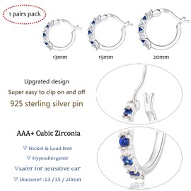 Sfoni Silver Hoops Earrings for Women 925 Sterling Silver Hoop Earrings Small Silver Hoop Earrings for Girls Hypoallergenic Earrings Jewellery Gifts for Christmas Birthday, 20mm/Silver/Blue Stones