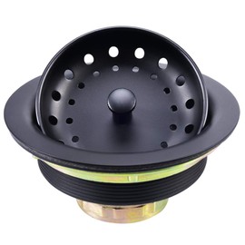 3-1/2 Inch Kitchen Sink Drain with Strainer Stopper Drain Assembly Removable Basket Strainer Plug fit Standard Sink Drain Hole, Stainless Steel (Matte Black