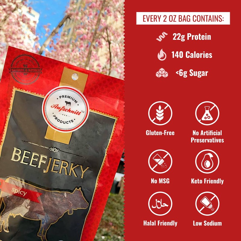 Aufschnitt Grass Fed Beef Jerky - Low Sodium, Certified Kosher