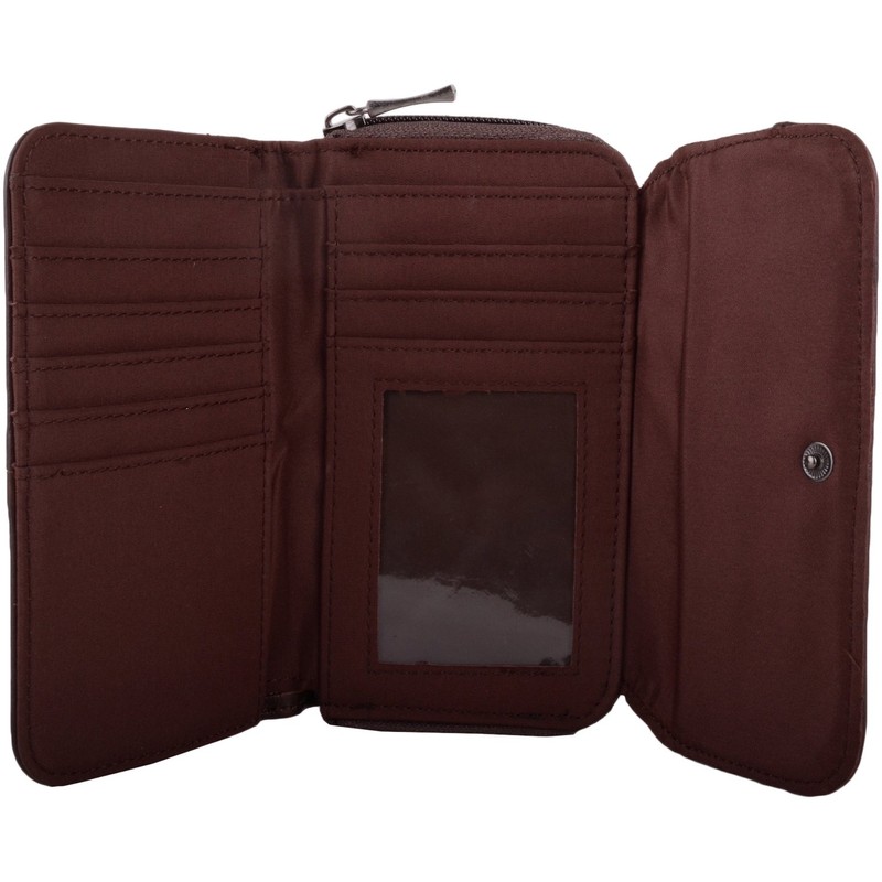 Womens Leather Tri-Fold RFID Protected Money/Coin Holder/Purse - Dark Brown
