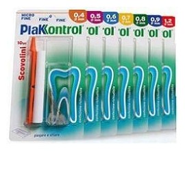 Plakkontrol® scovolini per l'igiene dentale con manico intercambiabile - 0,8 mm, conf. 10 pz, peso confezione: ℮ 14 g