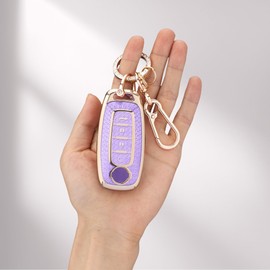 Cute Bling Key Fob Cover for Nissan 4 Buttons, Diamond Cut TPU Case with Keychain, Protective Shell for Rogue SL Ariya FWD Pathfinder X-Trail Sentra SV 2023 2024 2025 285E3-7LA6A,Purple