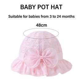 DAVBNM Baby Girl Sun Hat with Bow Breathable Bucket Hat Summer Toddler with Adjustable Chin Strap for 3-12Months