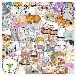 BINSNES Cat Sticker Set, PVC Material, Waterproof, Reusable, Vibrant Colors, Stickers, Big Eyes Cat, Pushkin Kitten, Cute Cat (Cute Cat C)