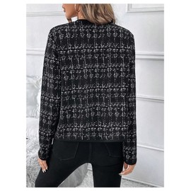 GORGLITTER Women's Casual Plaid Blazer Jacket Long Sleeve Checkered Open Front Elegant Office Work Blazer Suit Black Large