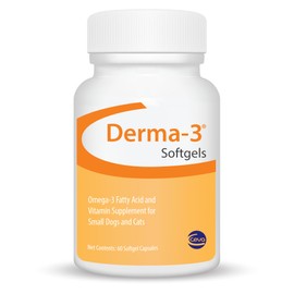 Ceva Derma-3 Softgels, Omega-3 Fatty Acid & Vitamin Supplement for Small Dogs + Cats (60 Count)