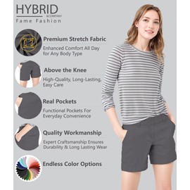 Hybrid & Company Womens Relaxed Comfy Breathable Stretch Walking Shorts with Pockets BW31201NWX Charcoal 18