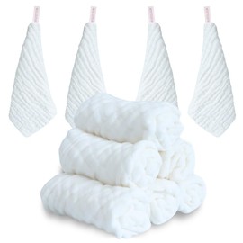 ABirdon Baby Muslin Squares 10 Pack, Cotton, 11.8"X11.8" Extra Soft Breathable Baby Washcloths, 6 Layers Organic Cotton, Unisex Reusable Baby Face Towels for Newborn (White)