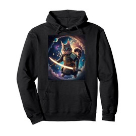 Astral Samurai Cat Guardian of the Celestial Waves Pullover Hoodie