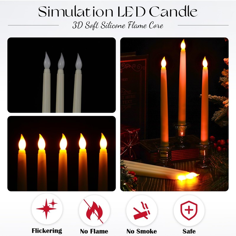 Baquler 50 Pcs 9.7 Inches Flameless Taper Candles Bulk Battery