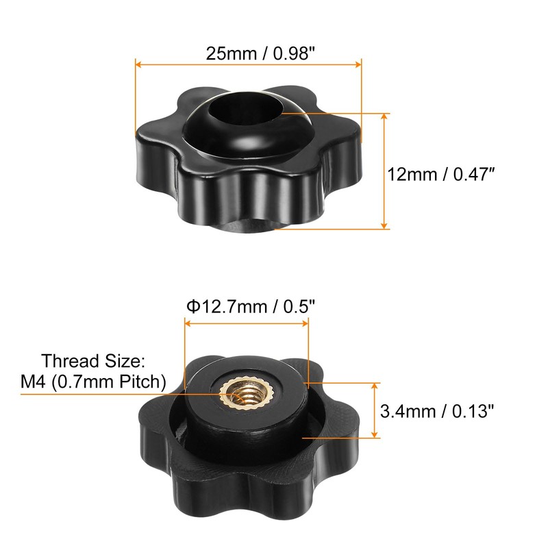 sourcing map 6pcs Star Knobs M4 Female Thread 25mm 6-Point