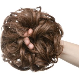 Moños Postizos, Messy Bun Hair Piece Grande Coleteros Pelo Mujer Postizos de Pelo Natural Rizado Ondulado Postizos Moño y Coletas Extensiones de Cabello, Moño Sintético Despeinado para Mujeres (Marrón claro)