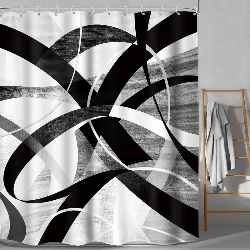 LGhtyro Black Grey Abstract Shower Curtain Bathroom Set 71Wx78H Inches