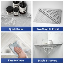 Bernkot Corner Shower Shelves, 12" Brushed 304 Stainless Steel Recessed Shelf for Bathroom, Grout in Shelf for Tiled Wall, 2 Pack Large Size