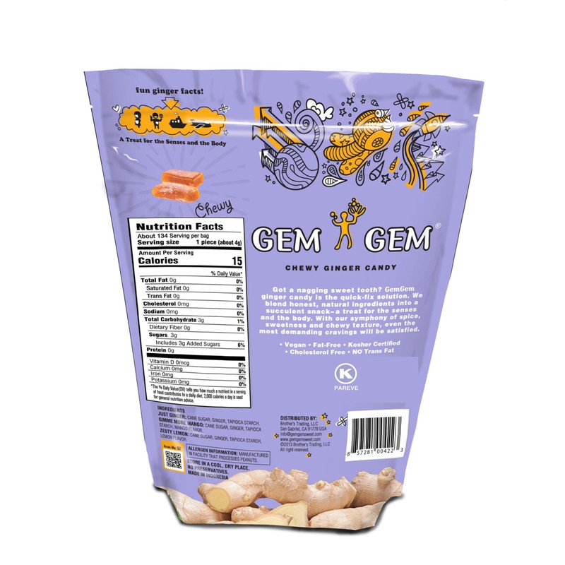 Gem Gem Ginger Candy Chewy Ginger Chews (Assorted Flavors, 19oz)