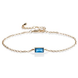 Desnuage Aquamarine Bracelet Light Blue Simple Thin Gold Chain Bracelet for Women Minimalist Birthstone Jewelry