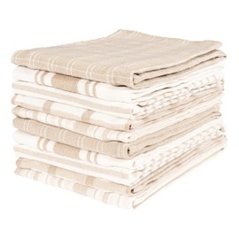 KAF Home Assorted Flat Kitchen Towels | Set of 10 Dish Towels, 100% Cotton - 18 x 28 inches | Ultra Absorbent Soft Kitchen Tea Towels | Perfect for Cooking, Cleaning, and Drying Hands (Beige)