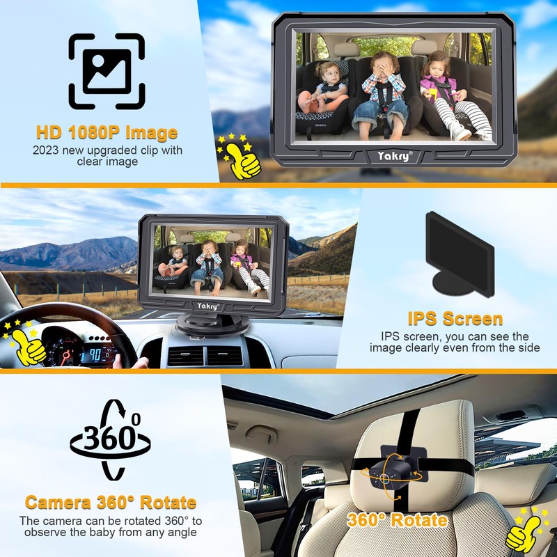 Yakry Baby Car Camera for Backseat - HD 1080P, 170°