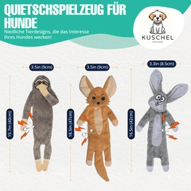 Kuschelfreunde Dog Toy without Filling - Squeaky Plush Toy for Small to Medium Dogs & Puppies (Medium, Pack of 3 Sloth, Fennec Fox, Rabbit)