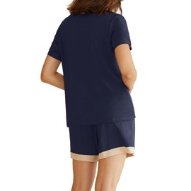 Latuza Women's V-neck Sleepwear Short Sleeve Pajama Set M Navy