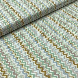 Kt KILOtela - Patchwork Fabric - Cotton Fabric - Piece: 100 cm Length x 140 cm Width | Zigzag - Pink, Mustard, Blue, Green, White