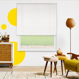 YELLOW BLINDS Mini Blinds, Horizontal Window Blinds, 84" W x 72" H, Grand White, Cordless Operation with Light Filtering and Room Darkening, Vinyl