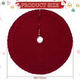 MEIVINES 48 Inch Christmas Tree Skirt,Cable Knit Tree Skirt for 7.5FT Tree,Red Vintage Rustic Farmhouse Tree Skirt Christmas Decorations for Home Party Holiday Ornaments Christmas Decor (Red)