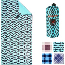 GESAR Ultra-Absorbent Microfiber Beach Towel: Sand-Free, Quick-Drying, Lightweight – Ideal for Swimming, Camping, Yoga, Gym, Backpacking & Water Sports (150cm * 75cm, Geometric Green)