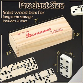 Domino Games Classic Line Wooden Box with 28 Dominoes, Double Game Classic Tokens Plastic Parts, Construction Kits for Children, Board Game with Dominoes from 6 Years, Board Game for 2-4 Players