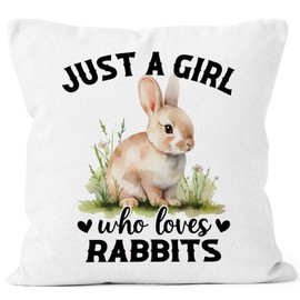 MONALET Just a Girl Who Loves Rabbits Throw Pillow Covers 18x18, Gifts for Rabbit Lovers Women Girls, Rabbit Decor Pillow Cases for Bedroom Living Room, Rabbit Bunny Hare Pillowcases for Couch Bed