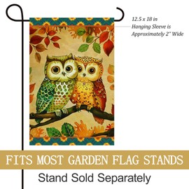 Texupday Fall Owls Leaves Decoration Vertical Garden Flag Autumn Harvest Holiday Rustic Farmhouse Outdoor Yard Banner 12" x 18"